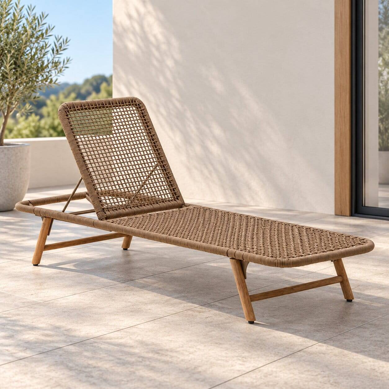 Sonnenliege aus Kordelgeflecht in Beige - Draguno