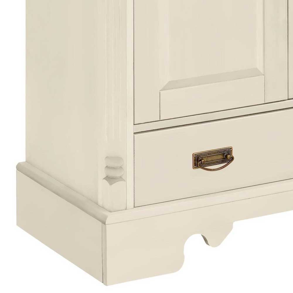 Unterer Bereich cremefarbenes Landhaus Highboard mit Schublade, Metallgriff und geschwungenem Sockel – Rospus