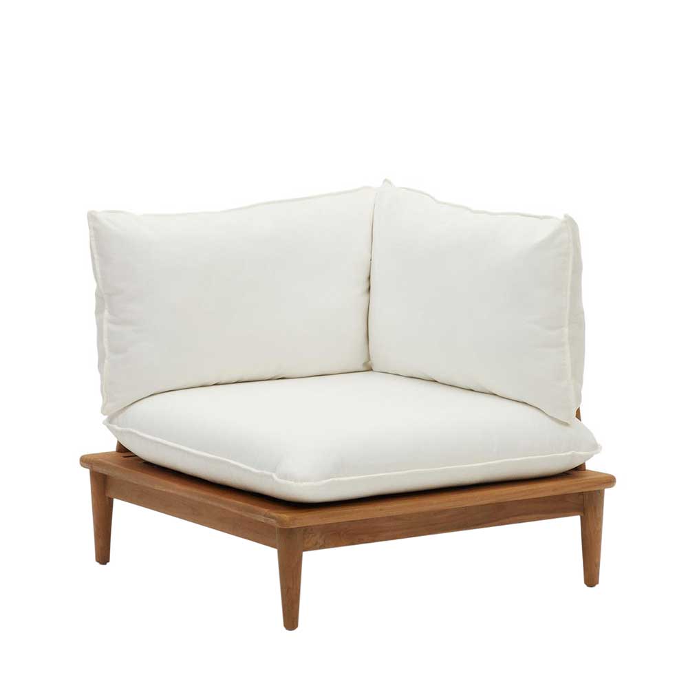 Eckelement Modulsofa aus massivem Teakholz mit bequemen weißen Polstern für Wohnzimmer – Palm