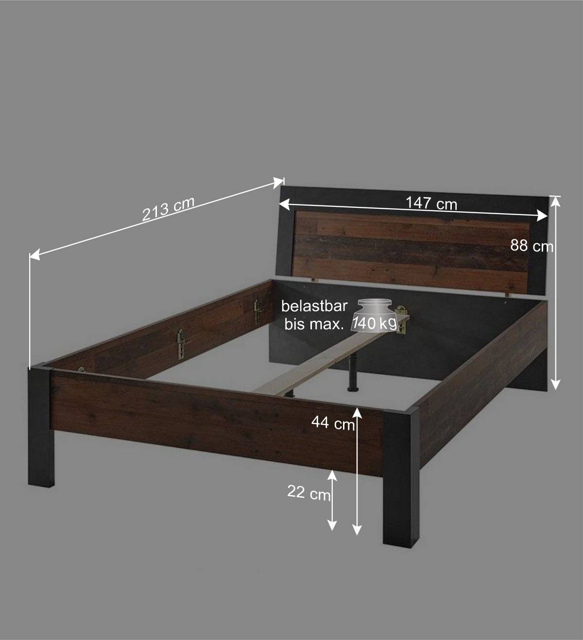 140x200 cm Bett in Dekor Holz Antik - Timuras