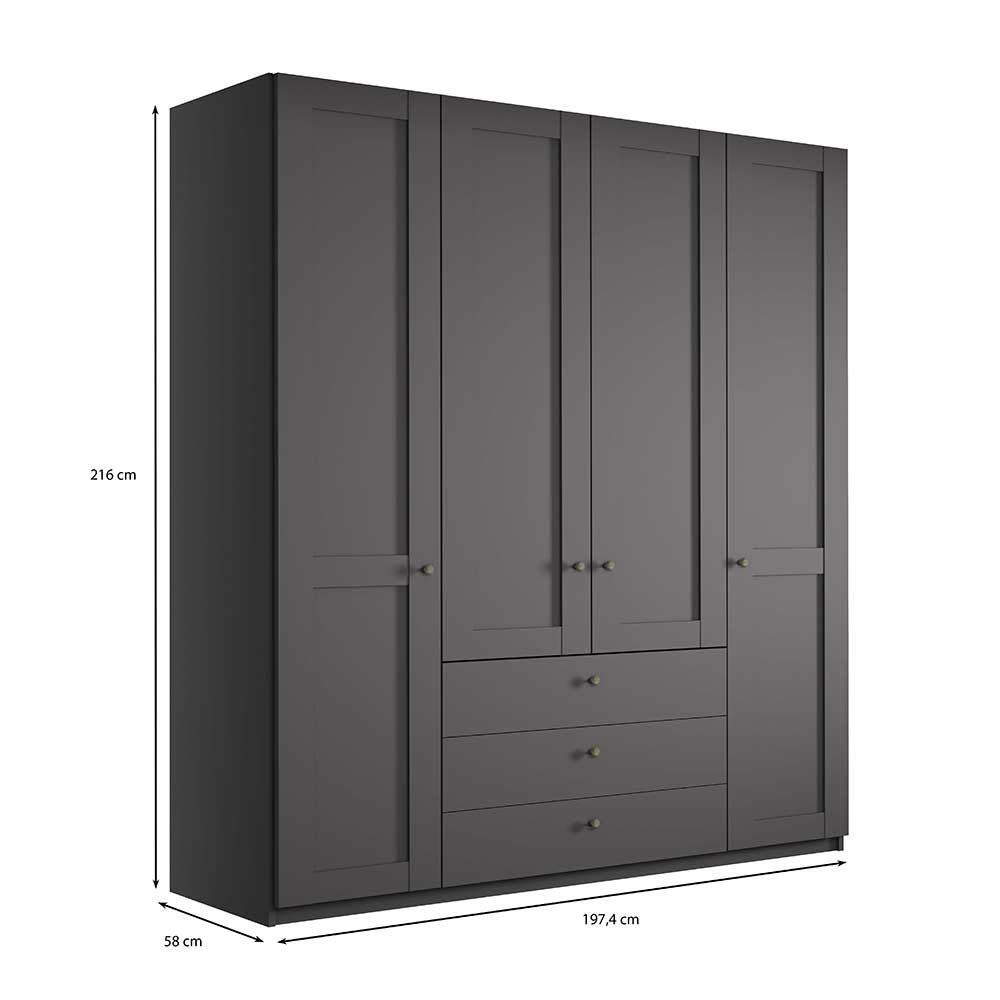 Kleiderschrank in Dunkelgrau 4-türig - Mataram