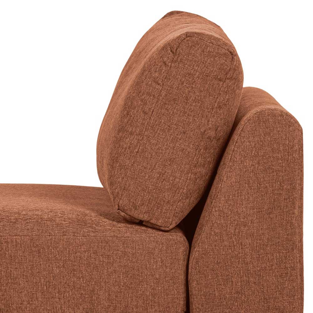 Seitenansicht des rostbraunen Chenille Modulsofa Elements mit losem Rückenpolster – Brixx
