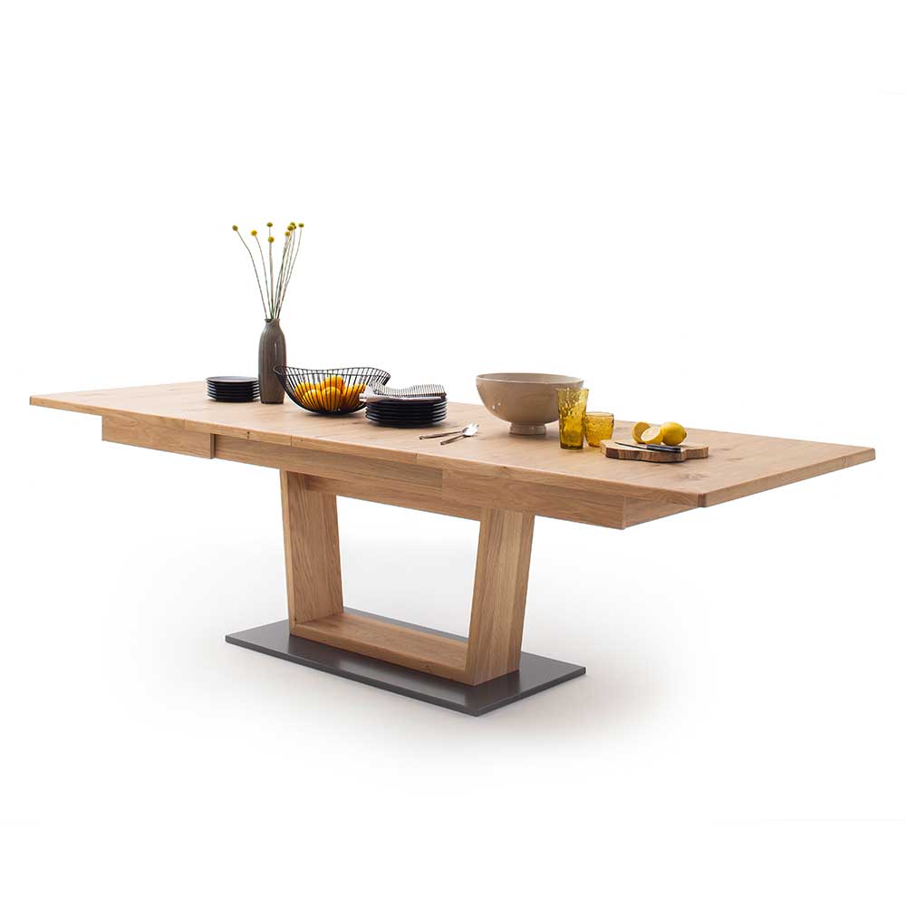 Großer Design Ausziehtisch mit V-Säulenfuß - Assela