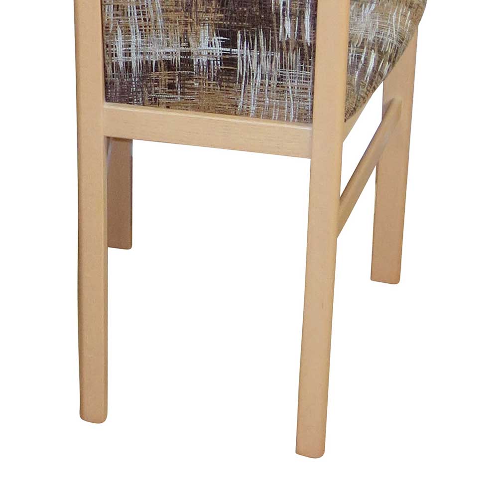 Holz Stuhl für Esszimmer Karoline mit Musterstoff Braun Beige (2er Set)