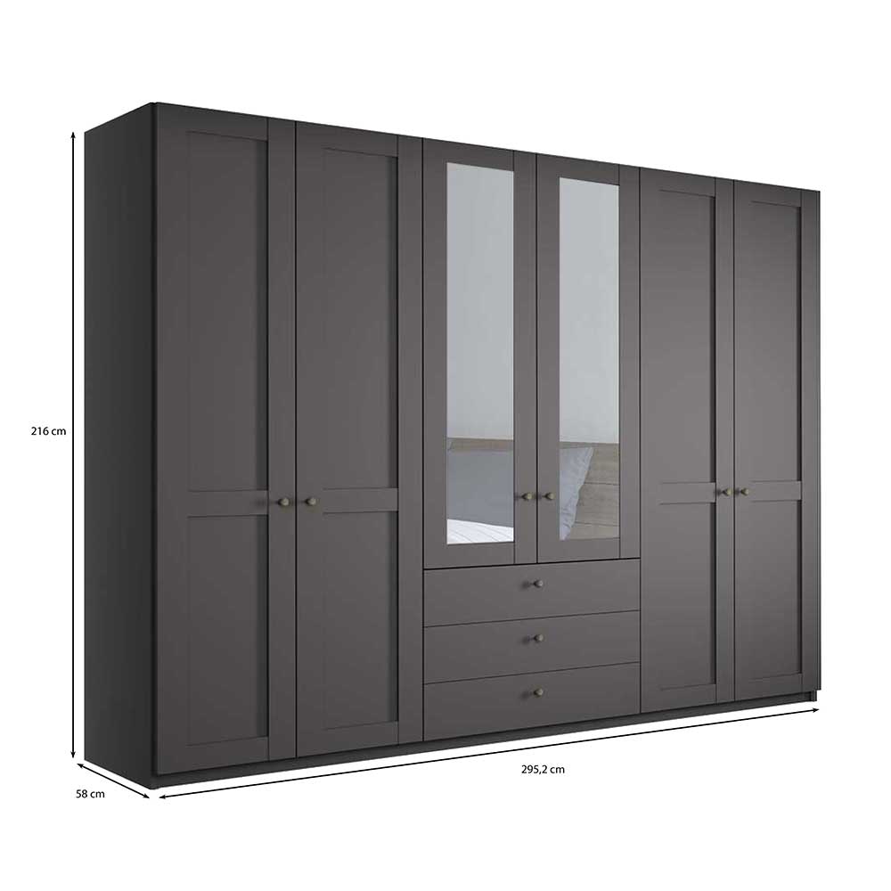 Dunkelgrauer Kombi-Kleiderschrank 6-türig - Mataram