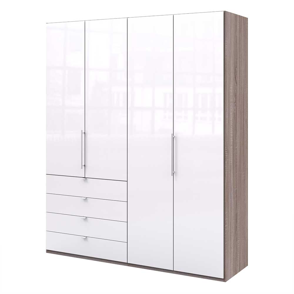 Hoher Kleiderschrank in Weiß Glas & Eiche Dunkel - Empresian