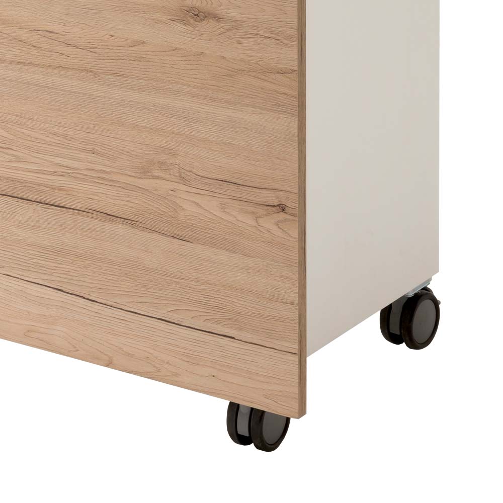 Mobile Büromöbel Theke auf stabilen Rollen in Holzoptik und Weiß – Friedel