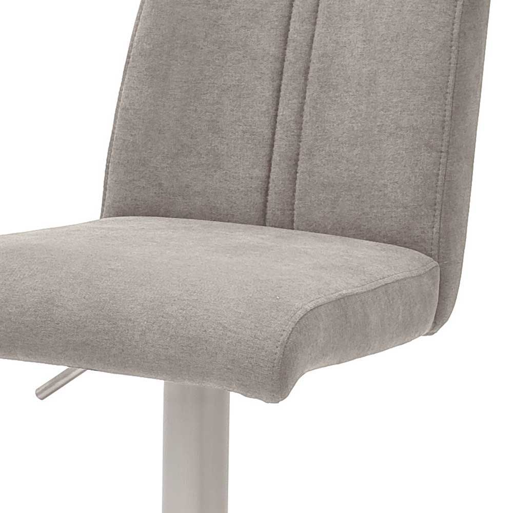 Eleganter Barhocker in Hellgrau mit Lehne Claudi & Edelstahl-Fuß