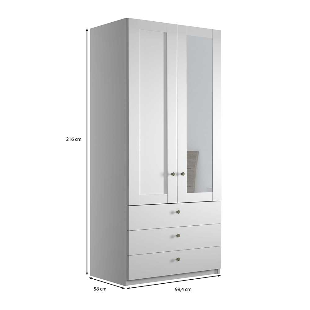 2-türiger Kleiderschrank mit drei Schubladen - Flinn