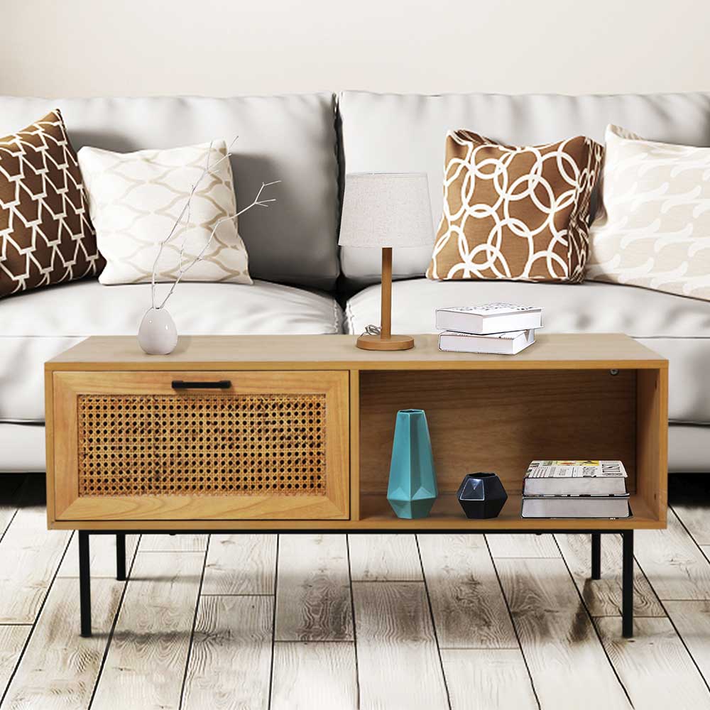 110x59 Skandi Couchtisch mit Wiener Geflecht - Esholda