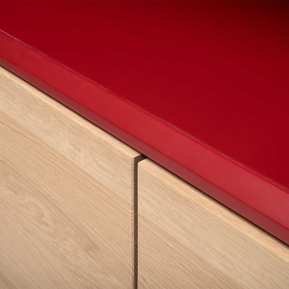 6-türiger Wohnzimmer Schrank in Eiche Bianco & Rot - Enifra
