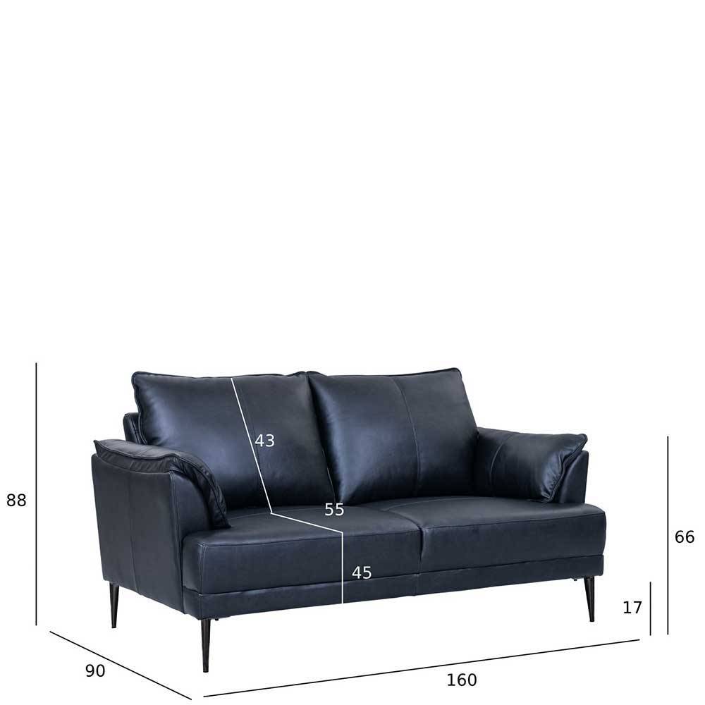 Schwarze Wohnzimmercouch aus Leder in Vintage Optik - Lagon