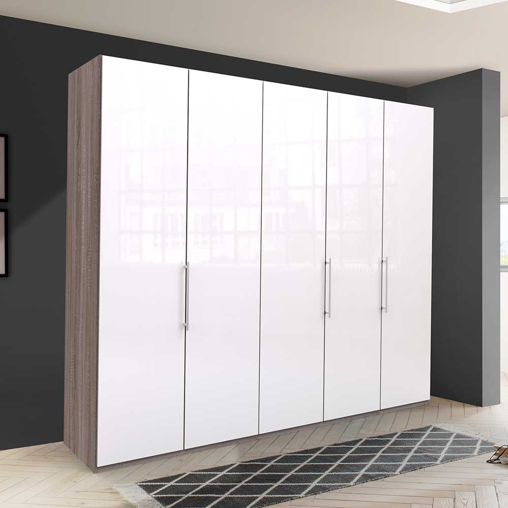 Schrank in Weiß Glas & Eiche Dunkel - Empresian