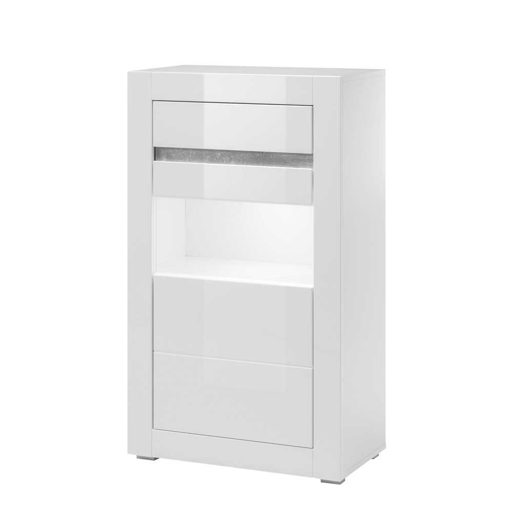 Weiße Hochglanzmöbel für das Wohnzimmer Mextra optional mit LED (vierteilig)