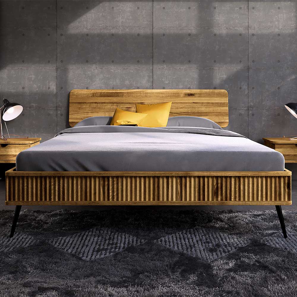 Wildeiche Bett mit Holzkopfteil - Casarius