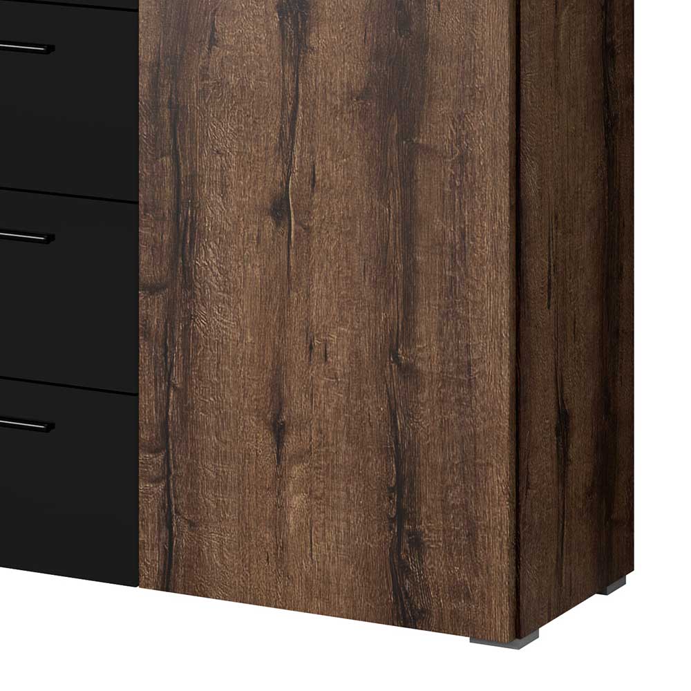 132x93x38 Kommode in Eiche Dunkel & Schwarz - Ceusenia