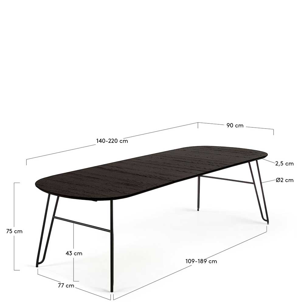Ovaler Esstisch dunkelbraun Maße und Abmessungen für 140-220 cm Länge – Ivoda