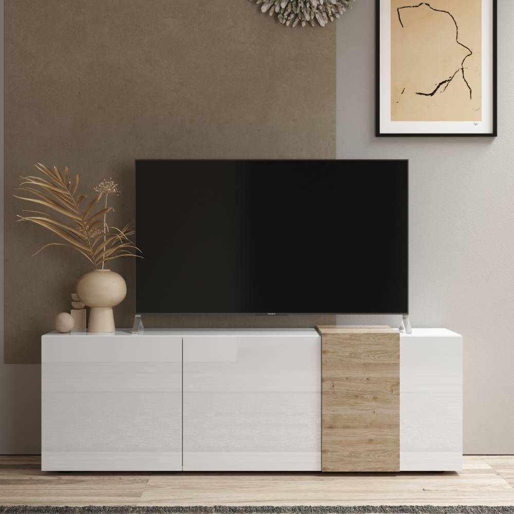 TV-Board in Weiß und Wildeiche Optik - Tabea