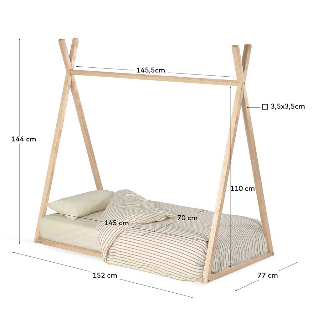 Kinder Bodenbett Zeltbett 70x140 cm mit detaillierten Maßen und Abmessungen – Rapidi