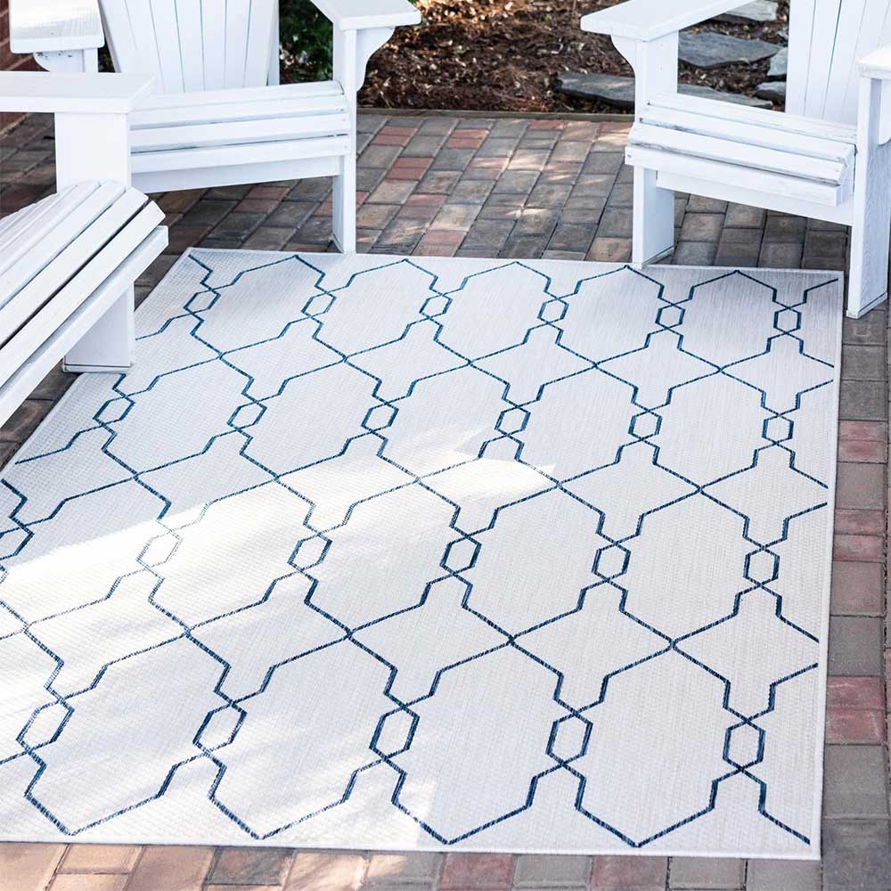 Teppich Indoor oder Outdoor in Creme und Dunkelblau - Asbro