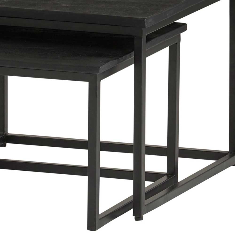 Schwarze Satztische zweiteilig mit dunklen Holzplatten und stabilem Metallgestell – Bedina