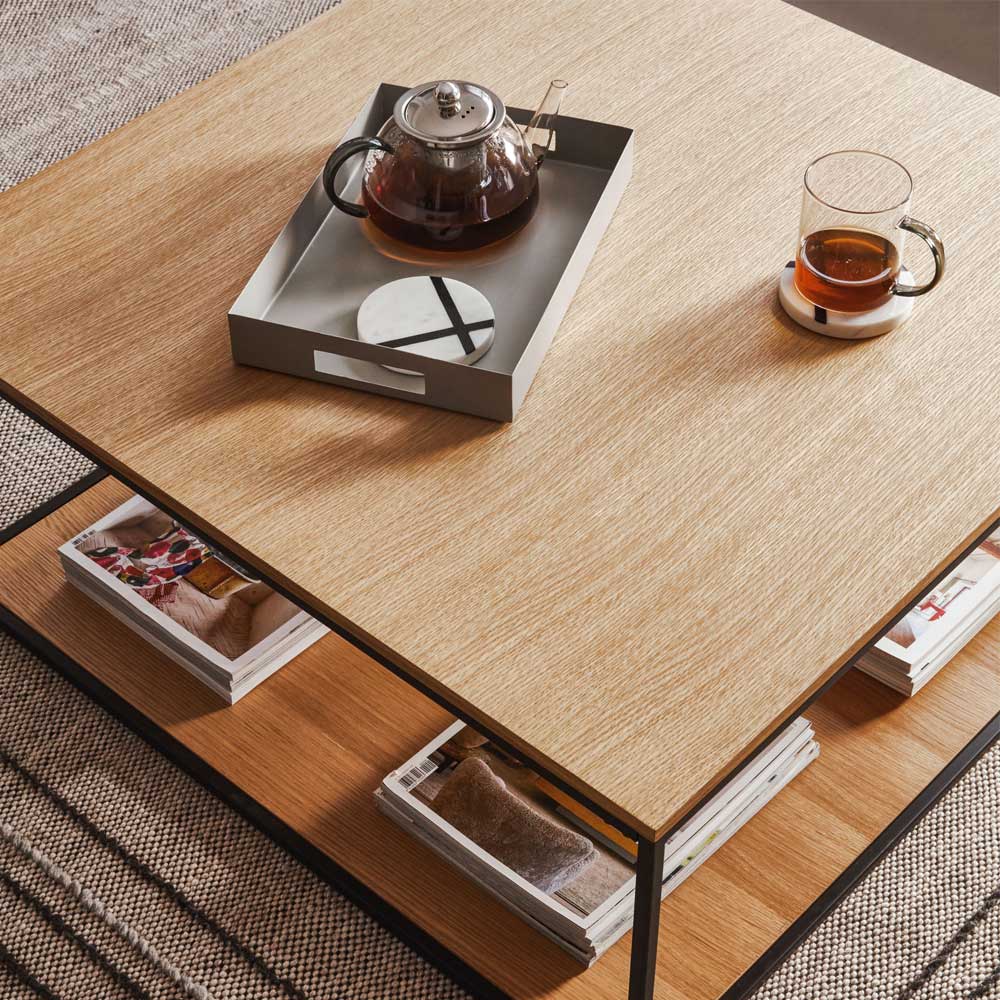 Quadrat Couchtisch in Eiche Natur & Schwarz - Bosso