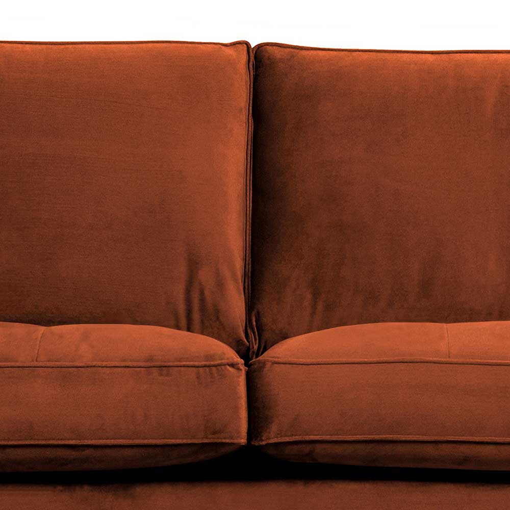 Rückenkissen und Sitzkissen des braunen Samtsofas, weich gepolstert – Naryon