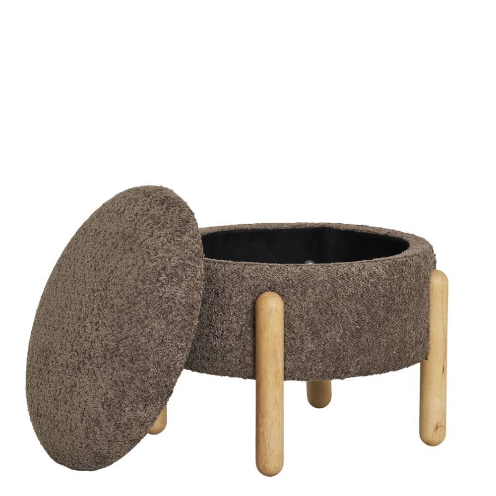 Polsterhocker mit Truhe in Braun Boucle - Pasterra