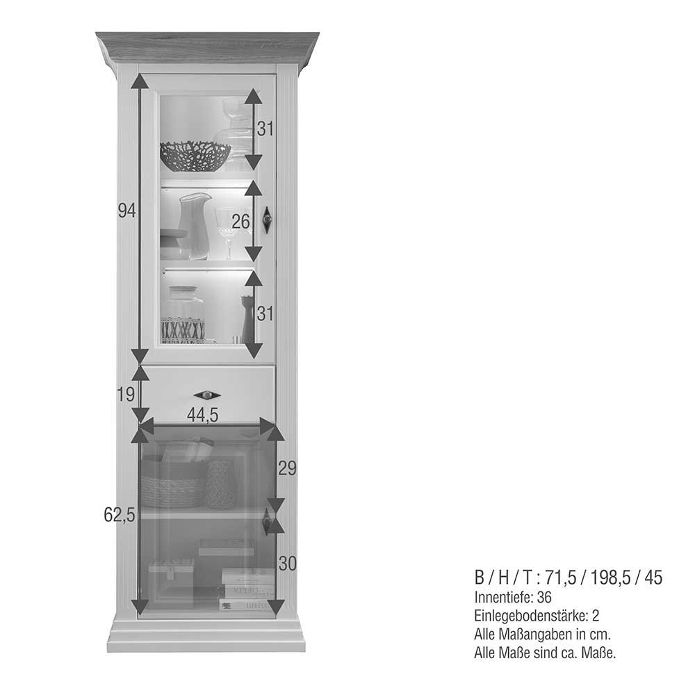 72x199x45 Modern Country Vitrinenschrank in Weiß - Henry