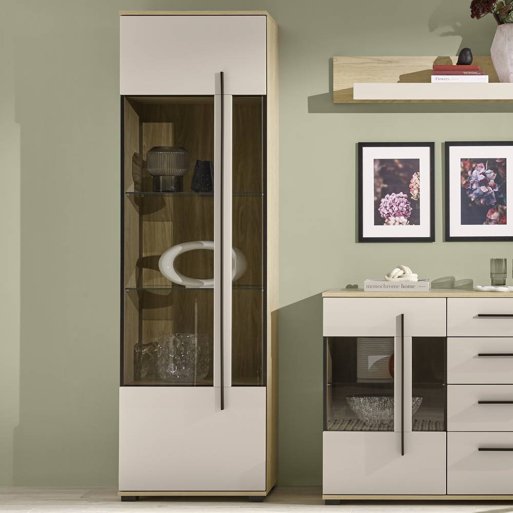 Wohnzimmervitrinen Set und Wandboard modern - Raisa (vierteilig)