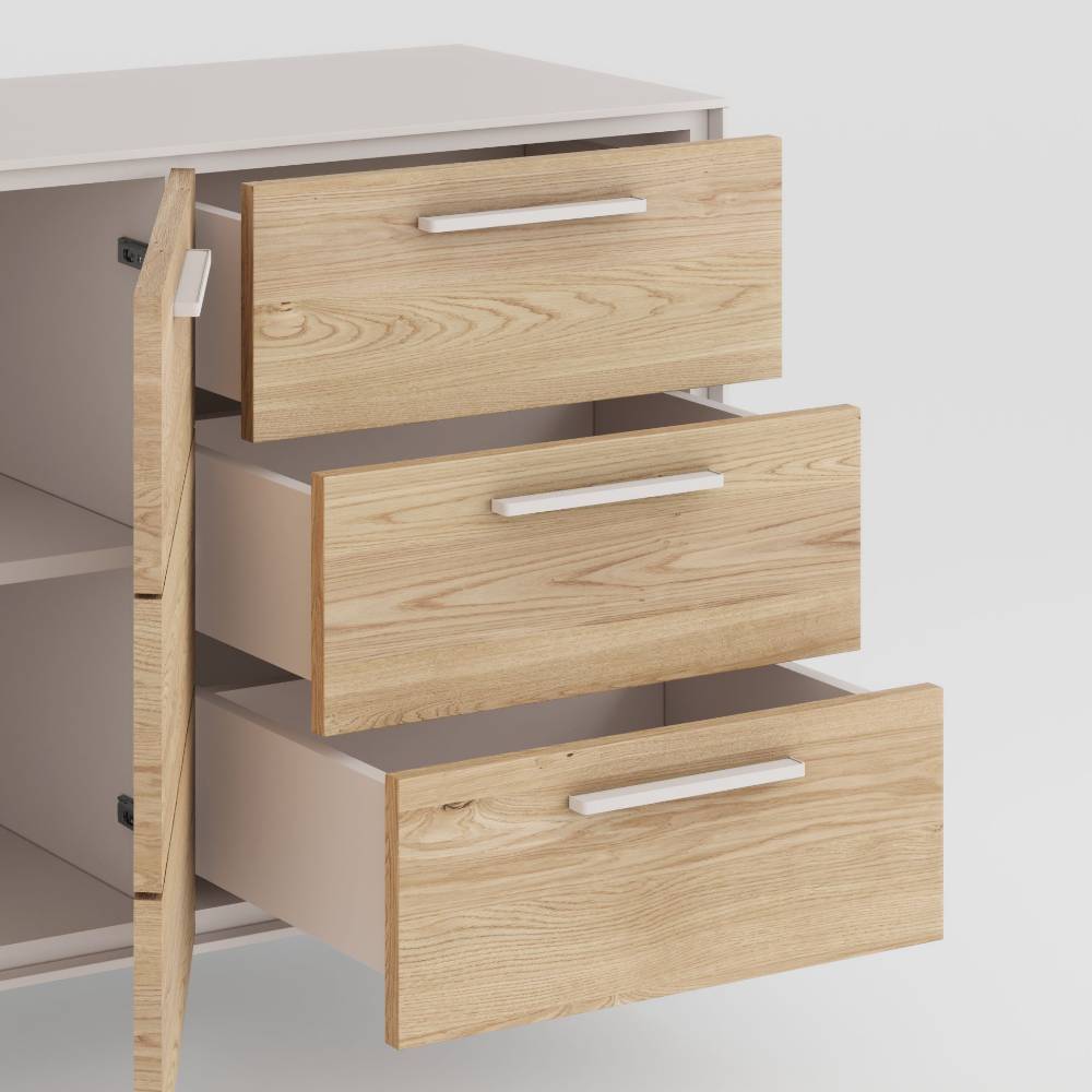 Kombi-Sideboard in Eiche Bianco und Kreideweiß - Loca