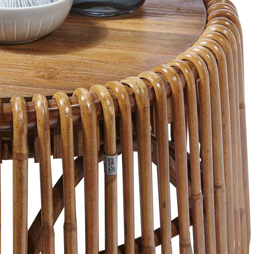 69x38x69 Design Couchtisch aus Recyclingholz & Rattan - Valtte