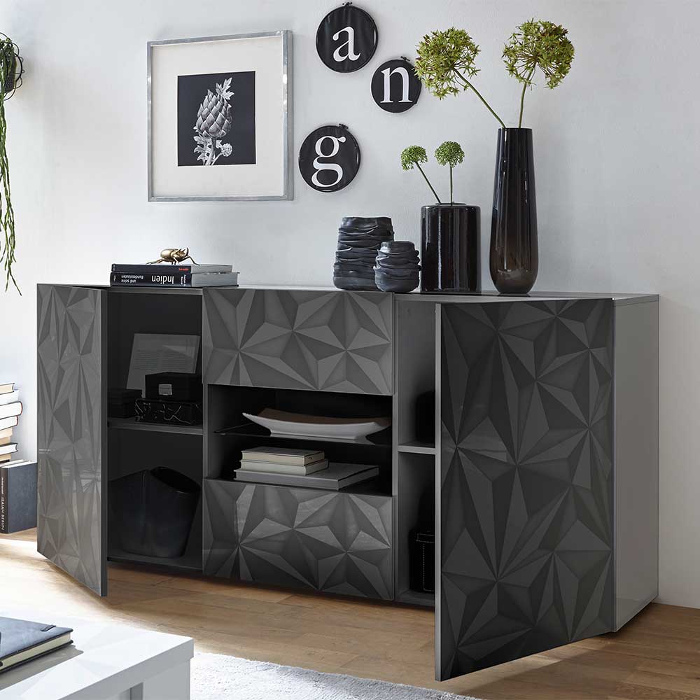 Dunkelgraues Design-Sideboard in Hochglanz lackiert - Kuriasna