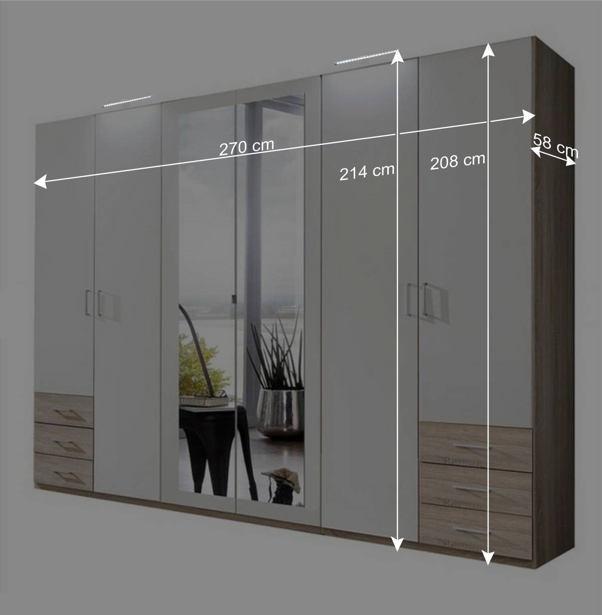 Schlafzimmerschrank mit 6 Türen und Schubladen - Classima