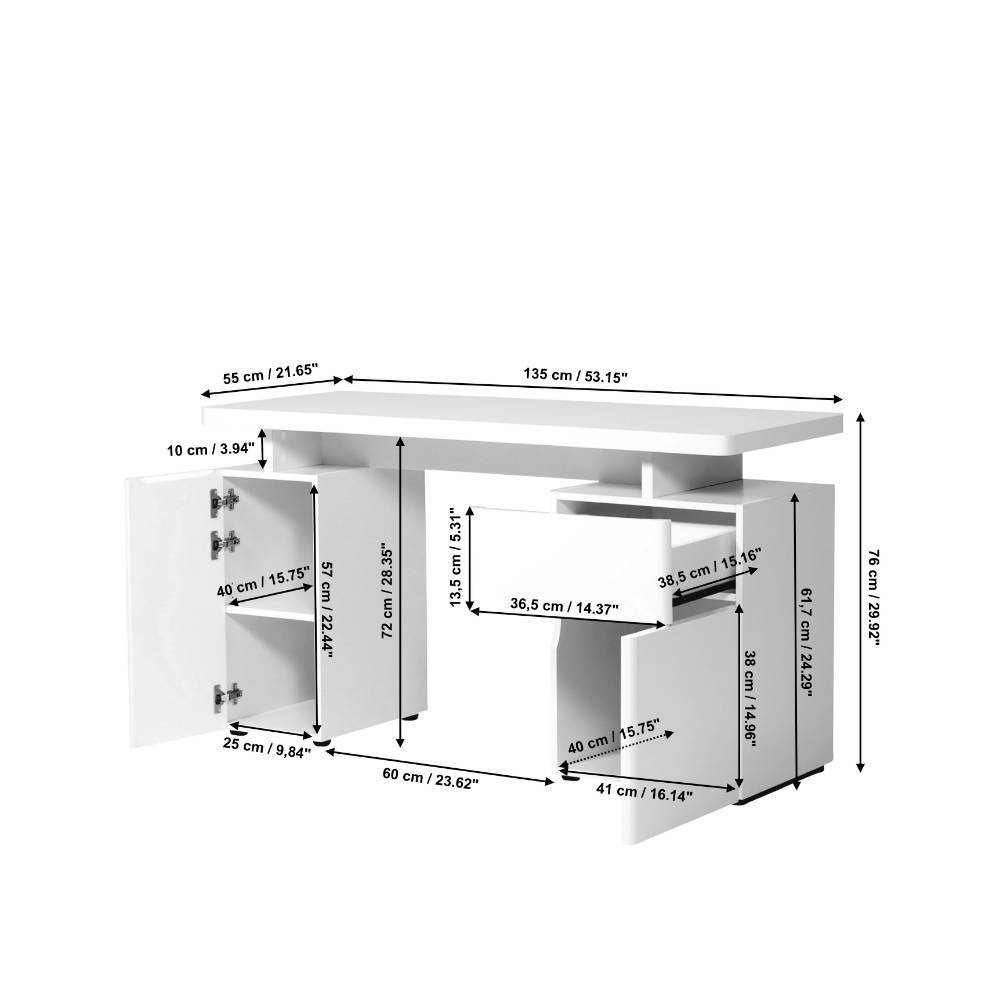 Stauraum-Schreibtisch in Eiche Holzoptik - Palonia