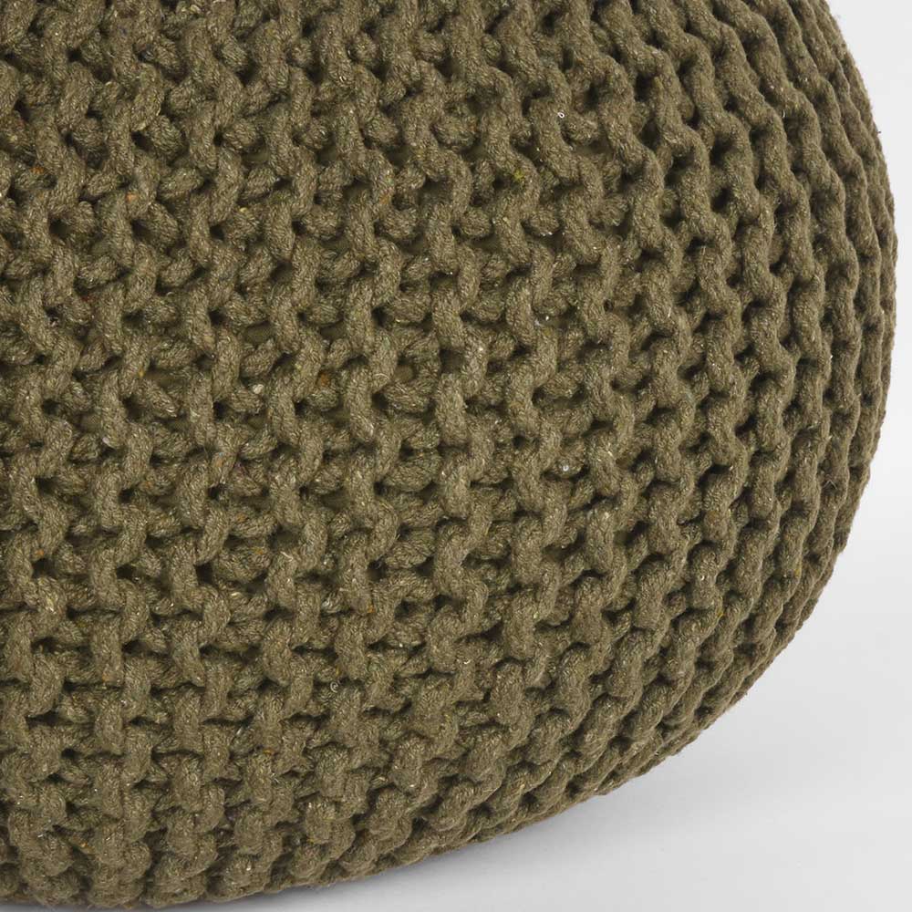 Runder Pouf im Strick Look in Oliv Grün - Sensibil