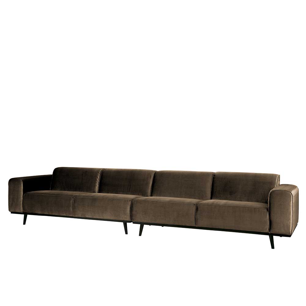 4-Sitzer Retro Couch in Taupe Samt - Valnut