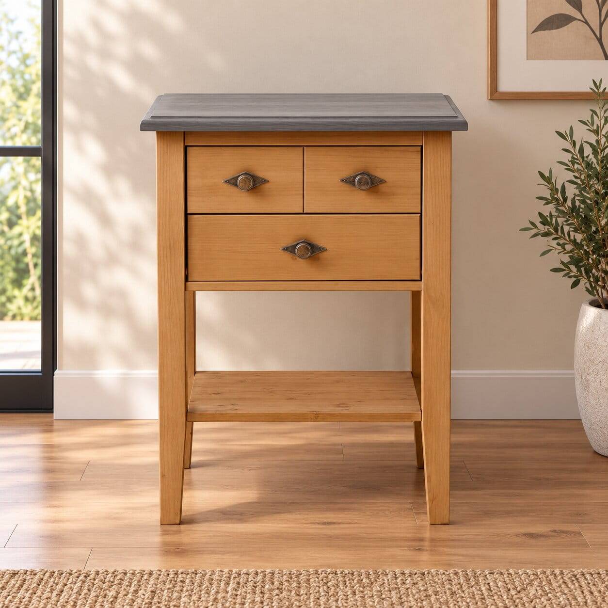 58x79x35 Landhaus Tisch Kommode mit zwei Schubladen - Eshelas