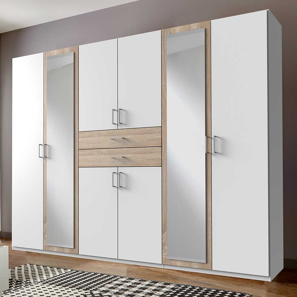 Kleiderschrank in Eiche Sägerau NB & Weiß - Veladrano