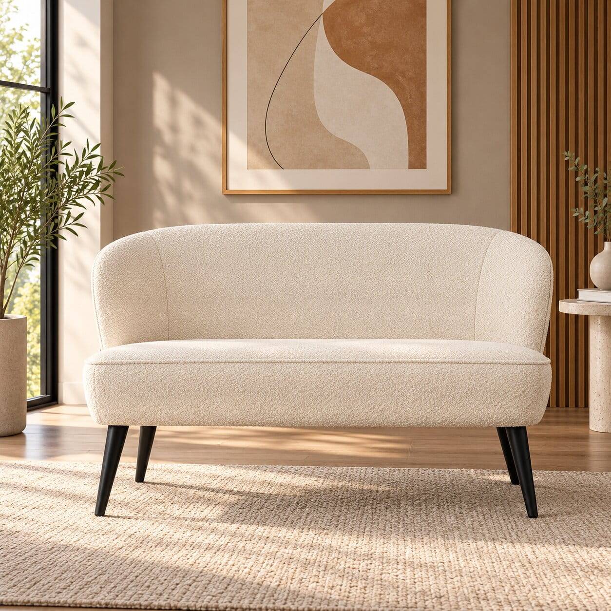 Wohnzimmercouch aus Boucle in Beige - Luvrenossa