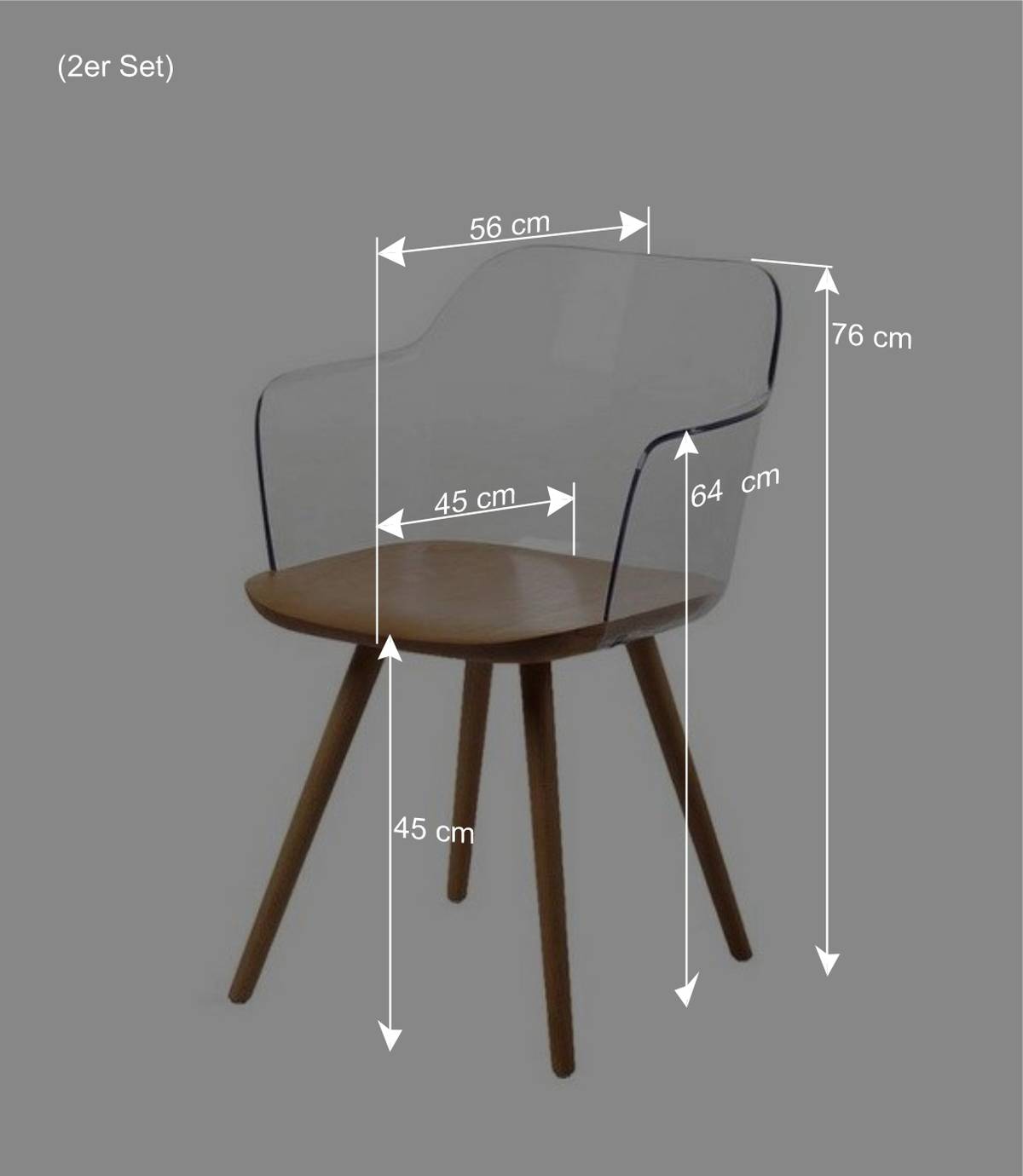 Design Armlehnenstuhl in Transparent - Anjal (2er Set)