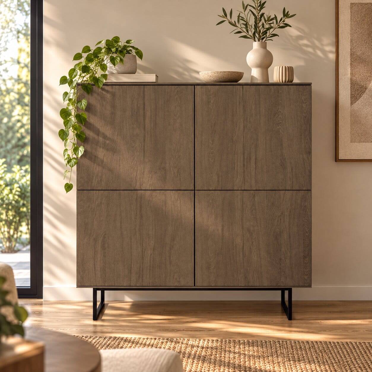 4-türiges Highboard in Nussbaum Holzoptik - Julado