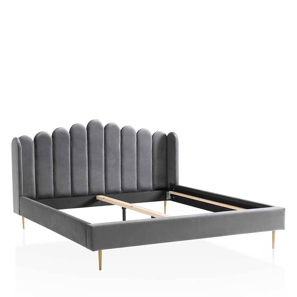 Graues Polsterbett mit Samt - Retro Design - Adara