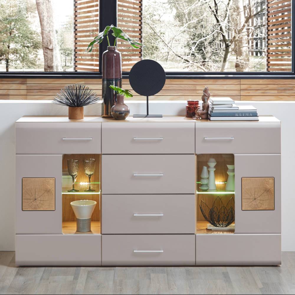 Sideboard Vitrine in Mattgrau - Gemta