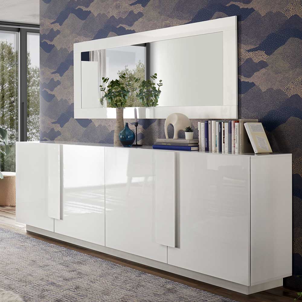 Hochglanz Sideboard mit 4 Türen in Weiß - Kerym