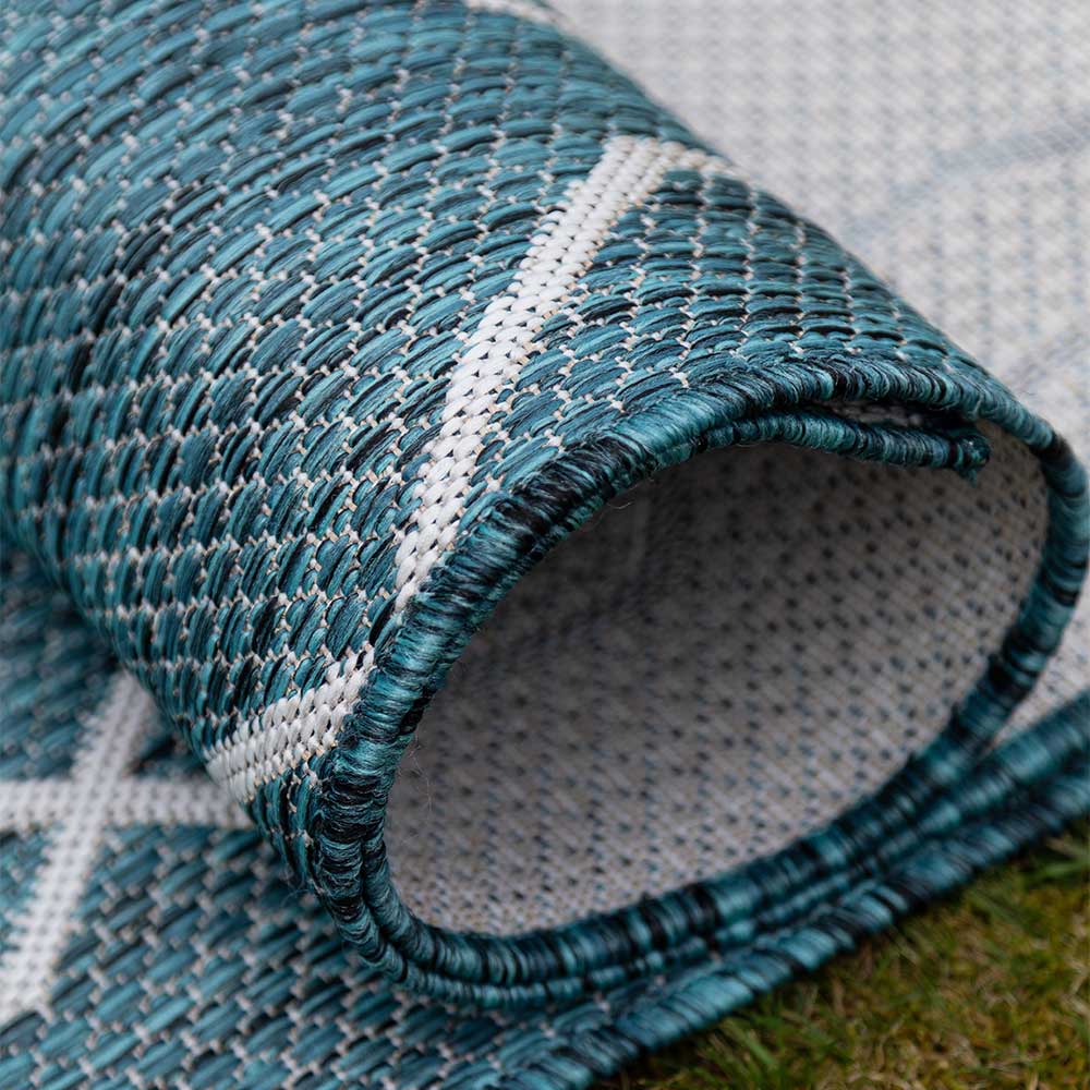Garten Teppich in Petrol Blau & Creme - Trojar