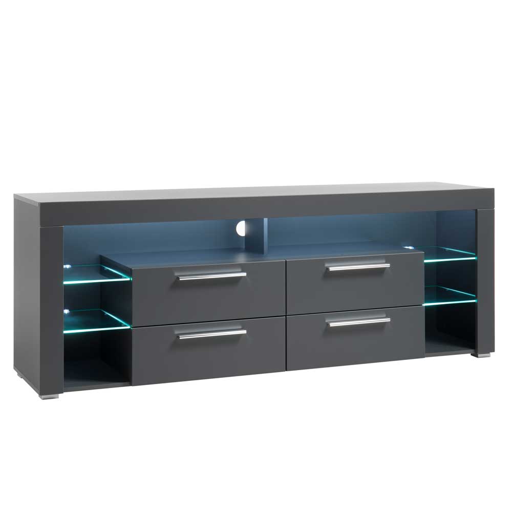 Elegantes graues Fernsehboard mit LED Licht und viel Stauraum – Ansonka