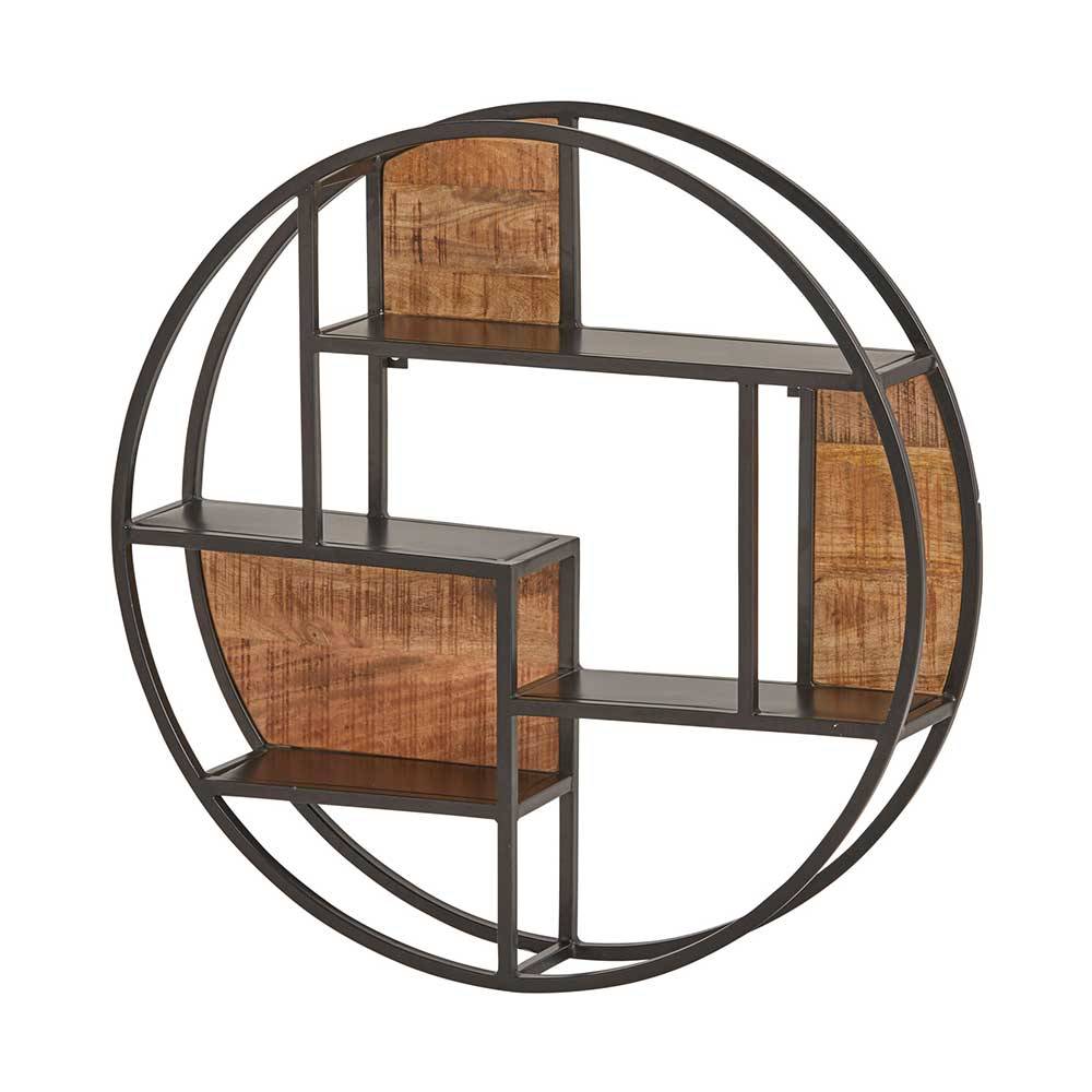 Rundes Wandregal aus Metall und Mango Holz - Toma