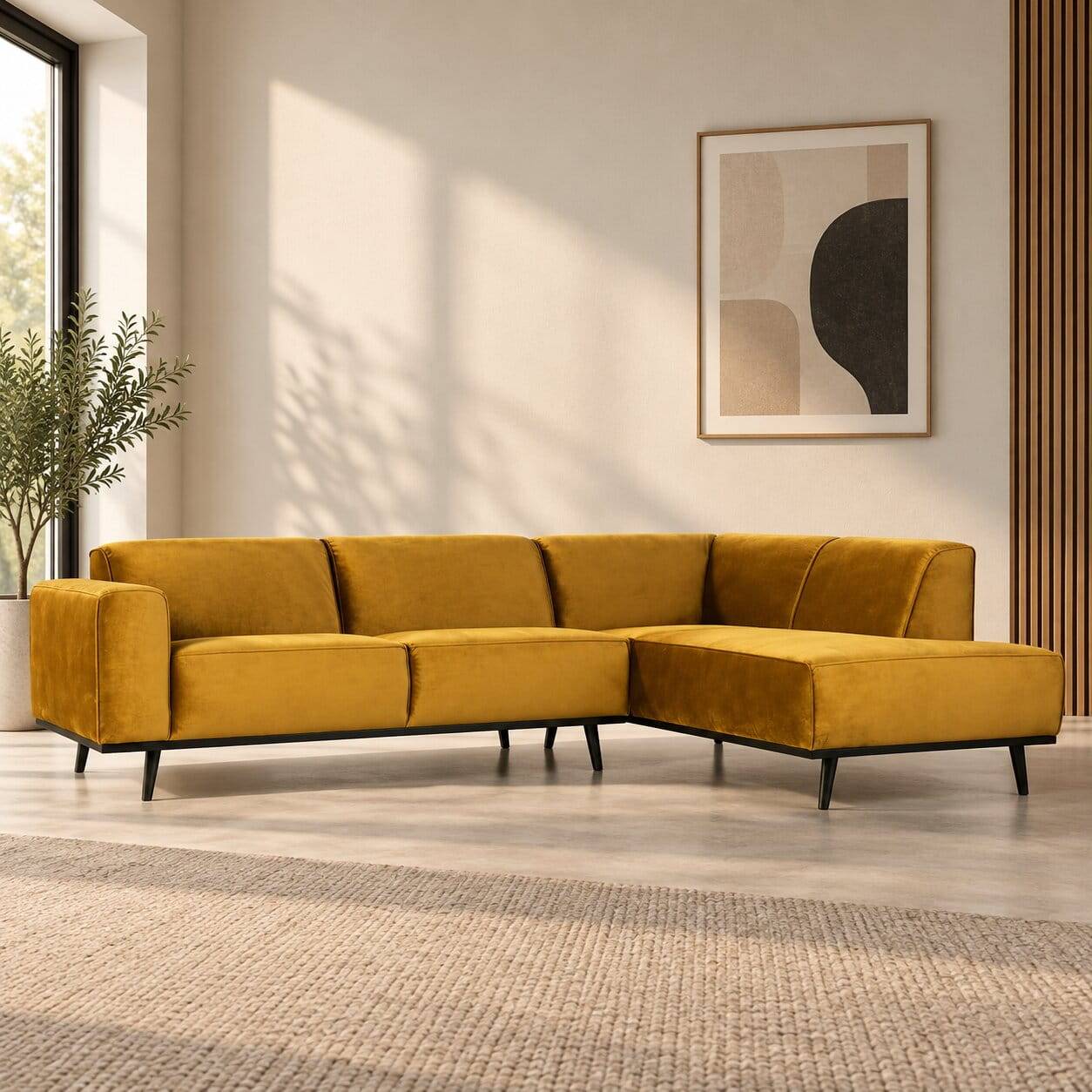 274x77x210 Samt Ecksofa in Honig Gelb - Estata