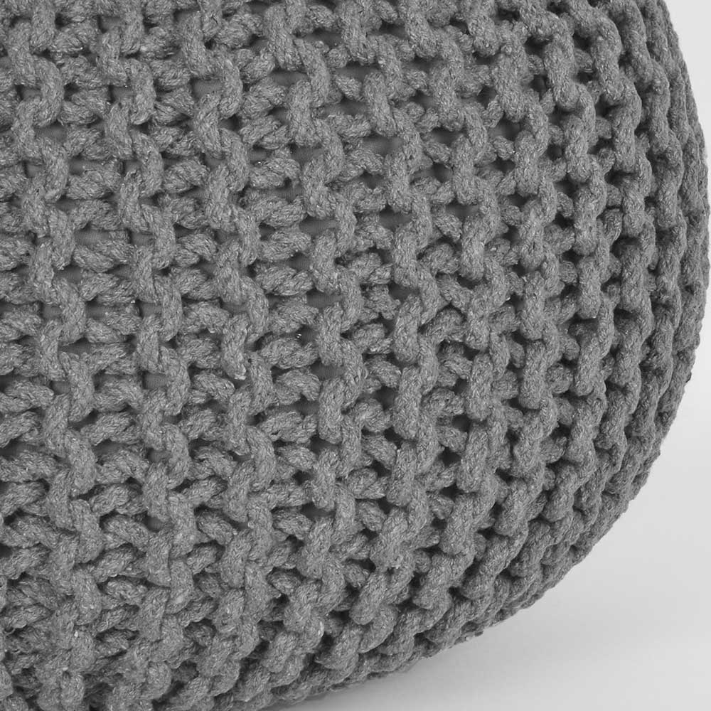 Skandi Pouf mit dunkelgrauem Strickstoff Bezug - Finaron